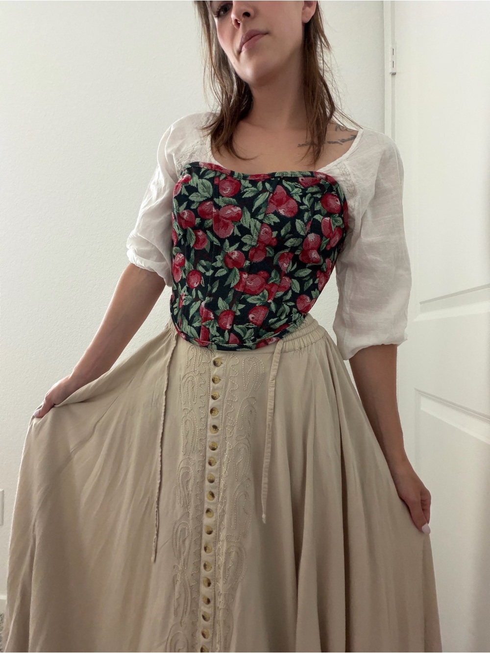 Vintage Style Tapestry Cherry Corset Top